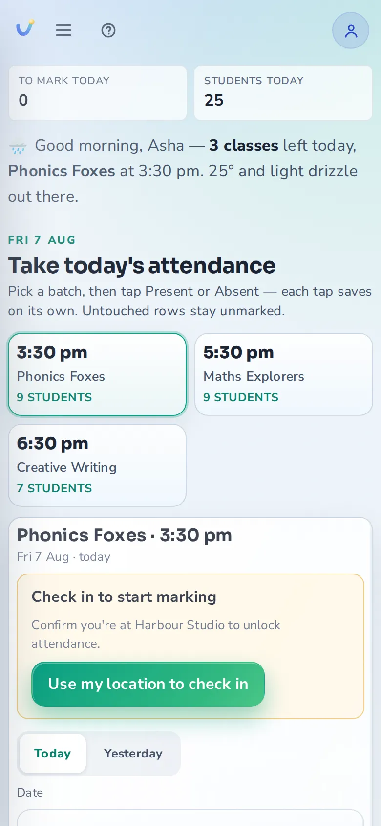 The teacher's real morning: ten batches, twenty-six students today, the next class ready to mark